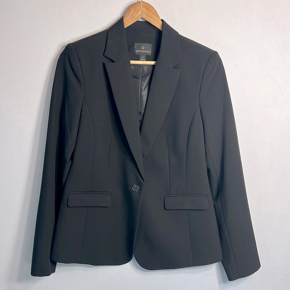 Worthington Single Button Black Blazer Size 4 NWOT